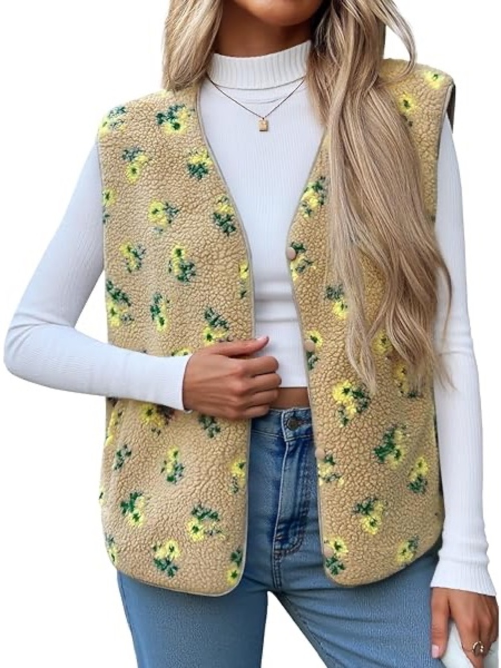 Women's Fuzzy Fleece Vest Sherpa Jacket Button Up Size XL NEW